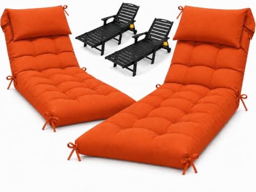 2 Pack 76 x 22 x 4.7" Waterproof Chaise Lounge Chair Cushion Outdoor 6# - color: Orange, size: 2 Pack