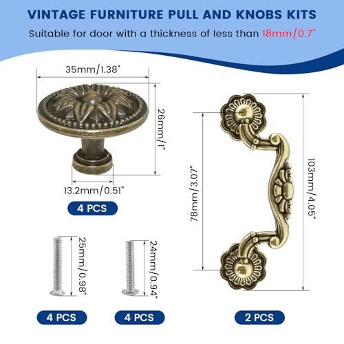 6 Pcs Vintage Drop Bail and Cabinet Drawer Knobs Kits, 3 Inch Hole Center