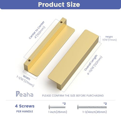 Peaha 10 Pack 4 Inch Gold Cabinet Handles Finger Edge Pulls for Cabinets - color: Gold, size: 4" Hole Center
