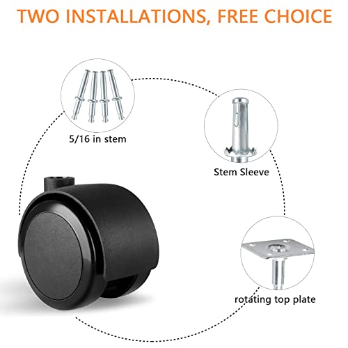 Apllamo 2 Inch Swivel Casters 5/16" Stem & Top Plate, 1000 LBS Heavy Duty - color: Premium Black