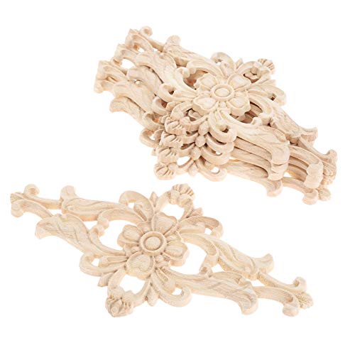 1Pc Wood Carved Appliques Central Wooden Carving Onlays Furniture Decals - size: 1-Pack, 10.63 x 5.51 inches