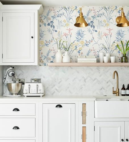Erfoni Boho Floral Birds Wallpaper DIY Removable Peel and Stick Wallpaper - color: Blue, size: 16.9" x 197"