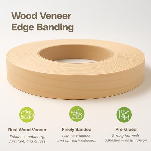 Edge Supply Maple Pre-Finished 1-1/2 in x 25 ft Roll with a Clear Lacquer UV Finish – Pre-Glued Iron On Real Wood Veneer Edging – Edge Banding Tape with Hot Melt Adhesive, Ideal for Furniture & DIY. - color: Maple Pre-Finished, size: 1-1/2 in x 25 ft