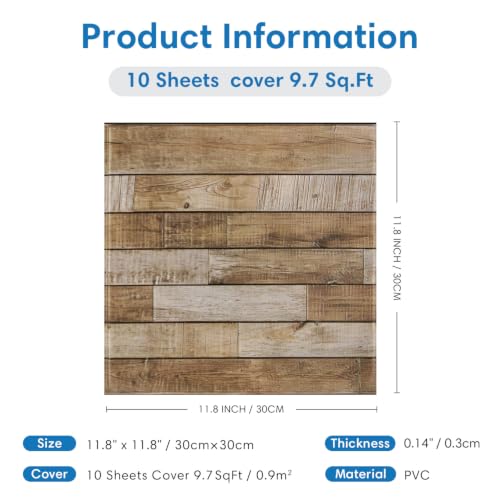 COMSTICKC 3D Faux Wood Wall Sticker Shiplap Peel and Stick, Not Real Wood - color: Raw Wood