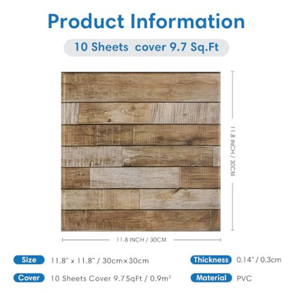 COMSTICKC 3D Faux Wood Wall Sticker Shiplap Peel and Stick, Not Real Wood - color: Raw Wood
