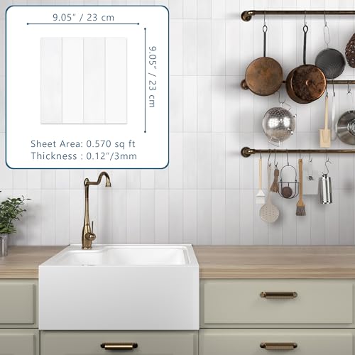 16-Sheet Peel and Stick Backsplash Tile, 9" x 9" Stacked 3D Handmade Looks Square Self Adhesive Wall Tiles for Kitchen Bathroom, White Mixed - color: White Mixed, size: Stacked