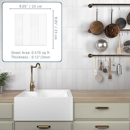16-Sheet Peel and Stick Backsplash Tile, 9" x 9" Stacked 3D Handmade Looks Square Self Adhesive Wall Tiles for Kitchen Bathroom, White Mixed - color: White Mixed, size: Stacked