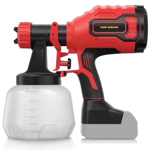 Brushless Cordless Paint Sprayer Compatible with Dewalt 20V Battery(Battery Not Included),1000ml/min High Flow,1200ml Container,150 Din/s Max Viscosity,Paint Sprayer for Furniture & Cabinets (Red)