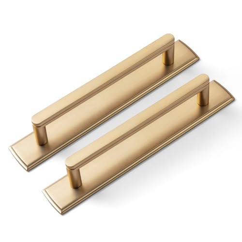 Goo-Ki 2 Pack 5'' Center to Center Champagne Bronze Cabinet Handles with Backplate Modern Kitchen Drawer Pulls with Subtle Curves - color: Champagne Bronze, size: 5" Center to Center
