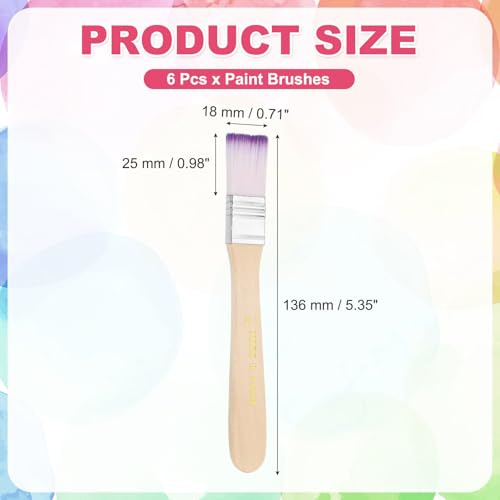 PATIKIL 6Pcs Wooden Paint Brush Set, 5.4" Nylon Bristle Flat Brushes #2 - color: Purple/White, size: #2