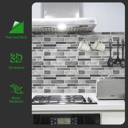 LONGKING Peel and Stick Backsplash Tile for Kitchen, Stick on Tile on Wall, Bathroom (Grey Marbling) - color: Grey Marble