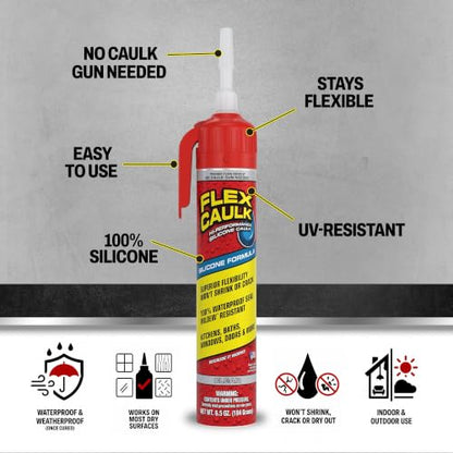 Flex Caulk Silicone Waterproof Sealant, Clear, 6.5 oz, 1-Pack - style: Silicone, Clear, 6.5 oz, 1-Pack