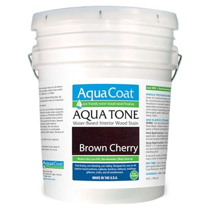 Aqua Coat Aqua Tone Water-Based Wood Stain (5-Gallon, Brown Cherry) - color: Brown Cherry, size: 5 Gallon