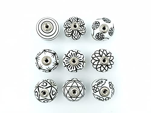 Set of 10 Ceramic Cabinet Colorful Knobs for Kitchen, Cabinet, Drawer, Wardrobe (Black and White) - color: Black and White