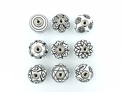 Set of 10 Ceramic Cabinet Colorful Knobs for Kitchen, Cabinet, Drawer, Wardrobe (Black and White) - color: Black and White
