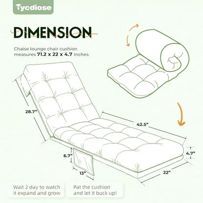 Outdoor Lounge Chair Cushion, Waterproof Replacement Chaise Lounge Cushions for Outdoor Furniture Thickened 71 x 22 x 4.7 Inches Non-Slip Patio Pool Lounge Chair Cushions with Ties (Green) - color: Green