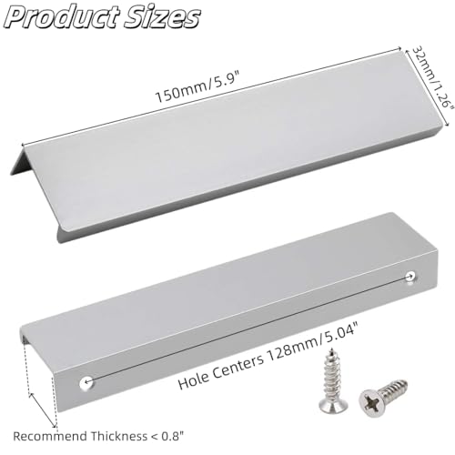 5.9 Inch Finger Pull 6Pcs, 5 Inch Hole Centers, Aluminum Alloy, Silver - color: Silver, size: 150mm/5.9", style: Straight Edge