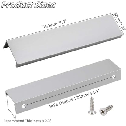 5.9 Inch Finger Pull 6Pcs, 5 Inch Hole Centers, Aluminum Alloy, Silver - color: Silver, size: 150mm/5.9", style: Straight Edge