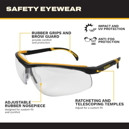 DEWALT DPG55-11D Clear Lens Anti-Fog Safety Glasses, Adjustable Fit