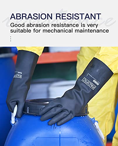 PACIFIC PPE 2 Pairs Chemical Resistant Gloves, Heavy Duty Industrial Rubber Gloves, Resist Acid, Alkali and Oil, 12.6", Large - color: 12.6"/Black (2 Pairs), size: L/9