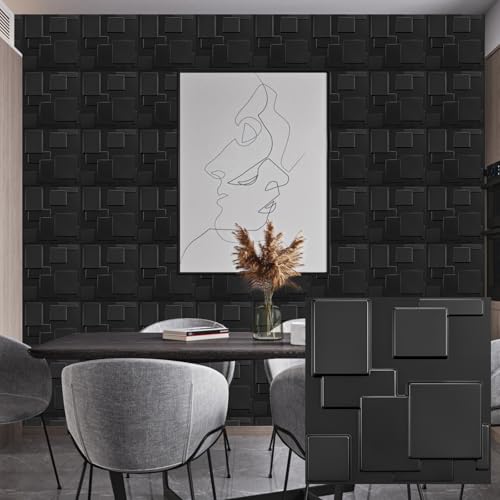 Heikki 30 Pack 3D Wall Panel for Interior Wall Décor, PVC Flower Textured Wall Panels for Living Room Bedroom Hotel Office, 11.8"x11.8", Double-Sided Tape (Black-YJ) - color: Black-YJ