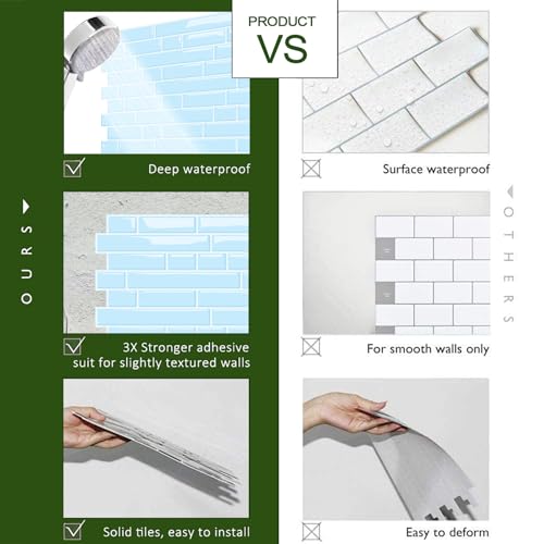STICKGOO Thicker Peel and Stick Backsplash Tile for Kitchen and Bathroom - color: Sky Blue