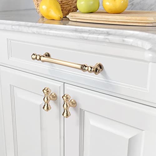 Asidrama 20 Pack 5 Inch(128mm) Brushed Brass Kitchen Cabinet Handles, Gold Cabinet Pulls Kitchen Cabinet Hardware for Cupboard Drawer Pulls - color: Brushed Brass, size: 5" Hole Center, style: 20 Pack