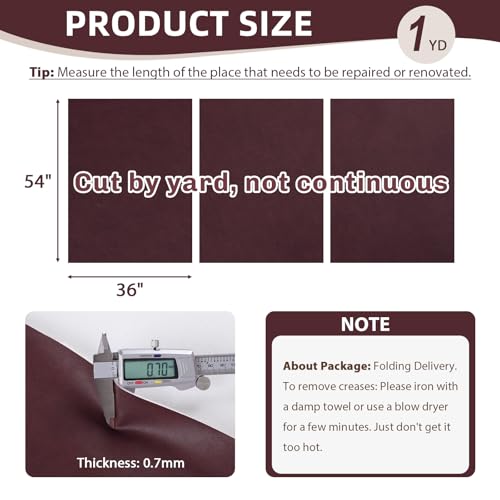 54" Marine Vinyl Upholstery Faux Leather Fabric by The Yard Waterproof - color: Burgundy, size: Pre-cut 1 Yard 54"x36"