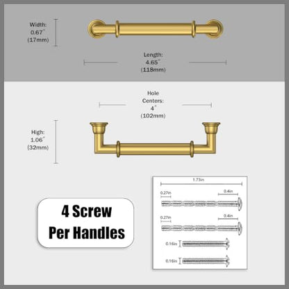 10 Pack Vibrant Brushed Moderne Brass Cabinet Pulls 4 Inch(102mm) Heavy-Duty Solid Kitchen Cabinet Handles Cabinet Hardware Drawer Pulls - color: Vibrant Brushed Moderne Brass, size: 4" Hole Center