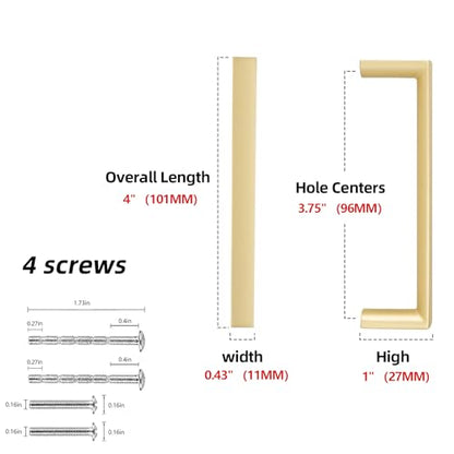 Brushed Gold Kitchen Cabinet Pulls 3-3/4 Inch 10 Pack - color: Brushed Gold, size: 3-3/4'' Hole Center(96mm)