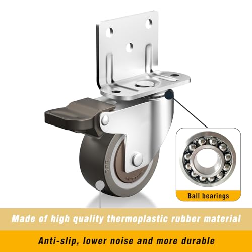 Side Mount Casters, 2 Inch Furniture Wheels, L-Shaped Rubber Casters Set of 4, 360-Degree Locking Swivel Top Plate Castor Wheels for Furniture, Baby Bed, Kitchen, Cabinet, Table - style: 2 Inch