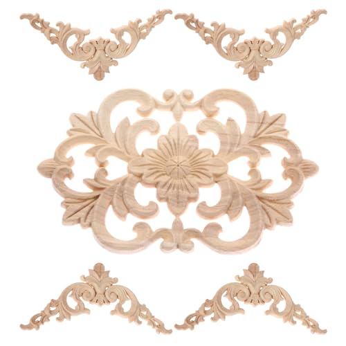 5Pcs Wood Appliques Onlays Classic Decorative Furniture Appliques Set B - color: Set B