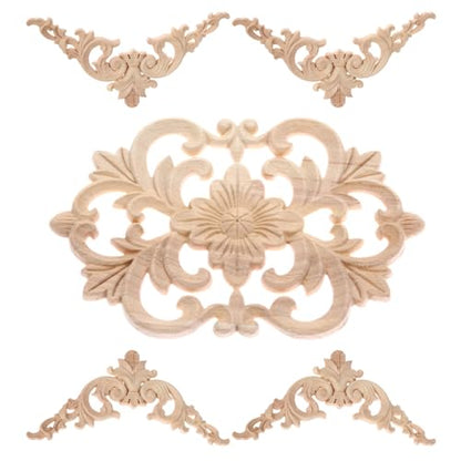 5Pcs Wood Appliques Onlays Classic Decorative Furniture Appliques Set B - color: Set B