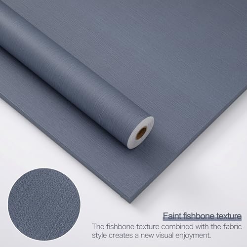 24"x393" Dark Blue Fabric Peel and Stick Linen Textured Wallpaper - color: Dark Blue