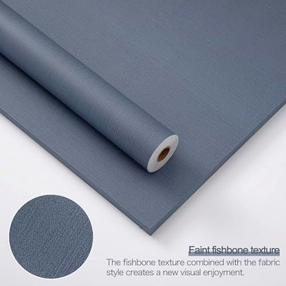 24"x393" Dark Blue Fabric Peel and Stick Linen Textured Wallpaper - color: Dark Blue