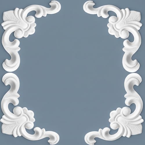 4 Pcs PVC Decorative Corner Onlay Appliques White Baroque Molding 3.1 x 3.1 inches Elegant Unpainted Wall Trim for Furniture Cabinet Door DIY Home Decor - style: Baroque