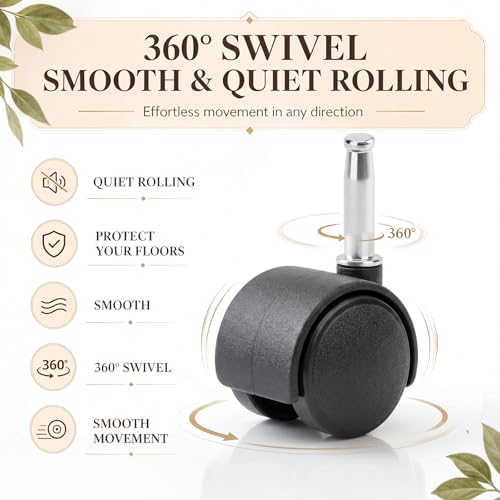 BBTO 8 Pcs 1.5 Inch M8 Swivel Stem Casters Wheels Replacement, M8 Grip Neck Stem Caster, Heavy Duty 360° Standing Desk Wheels, No Noise, Black Nylon, for Cart Furniture Table Cabinet Shelf - size: 1.5 Inch X M8 x 30 mm, style: Grip Neck, No Brake