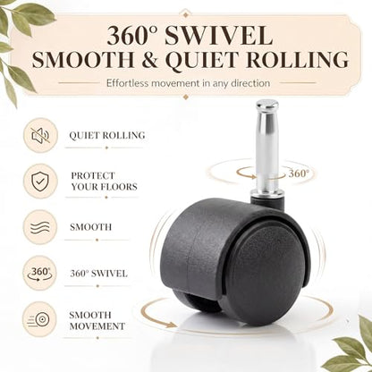 BBTO 8 Pcs 1.5 Inch M8 Swivel Stem Casters Wheels Replacement, M8 Grip Neck Stem Caster, Heavy Duty 360° Standing Desk Wheels, No Noise, Black Nylon, for Cart Furniture Table Cabinet Shelf - size: 1.5 Inch X M8 x 30 mm, style: Grip Neck, No Brake