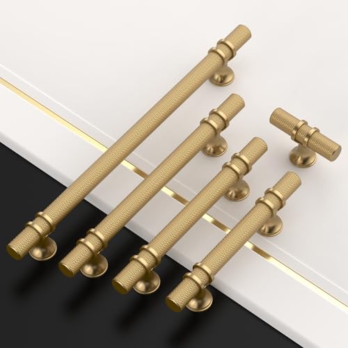 Amerdeco 10 Pack Knurled Champagne Bronze Cabinet Pulls 5 Inch Length (3 Inch Hole Center) Kitchen Cabinet Handles for Drawer, Cupboard and Wardrobe - color: Champagne Bronze, size: 3"/76MM Hole Center, style: 10 Pack
