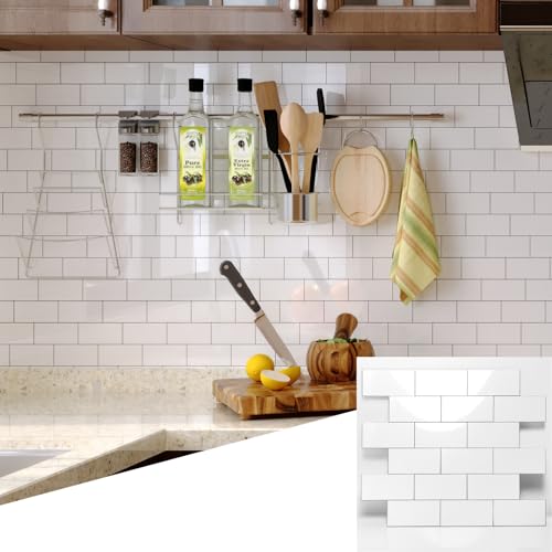 2026 New Upgrade Peel and Stick Backsplash Tile, Peel and Stick 11.34" X 11.57" Wall Tile for Kitchen, Bathroom, Fireplace, Laundry (Polished Marble White, 10 Packs) - color: Polished Marble White