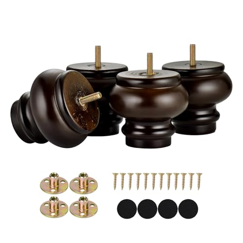 Michanco 3 Inch Mid Century Bun Feet for Furniture Set of 4 Chunky Replacement Wooden Legs for Sofa Couch Ottoman Chair Cabinet - color: 8cm Espresso