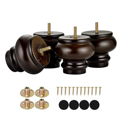 Michanco 3 Inch Mid Century Bun Feet for Furniture Set of 4 Chunky Replacement Wooden Legs for Sofa Couch Ottoman Chair Cabinet - color: 8cm Espresso