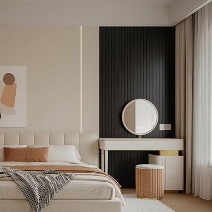 YLL YLL PVC Slat Wall Panel Peel and Stick 118"x 15.7" Faux Black Wood Grain Slat Panel Self-Adhesive Wallpaper Soundproof 3D Wall Panels - color: Black, size: 15.7" x 118"