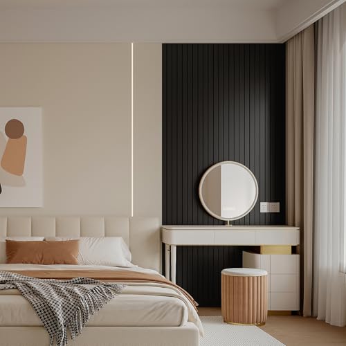 YLL YLL PVC Slat Wall Panel Peel and Stick 236"x 15.7" Faux Black Wood Grain Slat Panel Self-Adhesive Wallpaper Soundproof 3D Wall Panels - color: Black, size: 15.7" x 236"