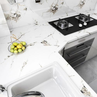 CAX Peel and Stick Wallpaper White Gold Marble Contact Paper for Countertop - color: Black/White, size: 15.7" x 78"