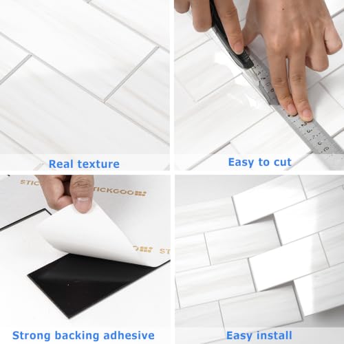 STICKGOO 10-Sheet Backsplash Peel and Stick Subway Tile(Thicker Design, Glossy Dolomite White) - color: Glossy Dolomite White