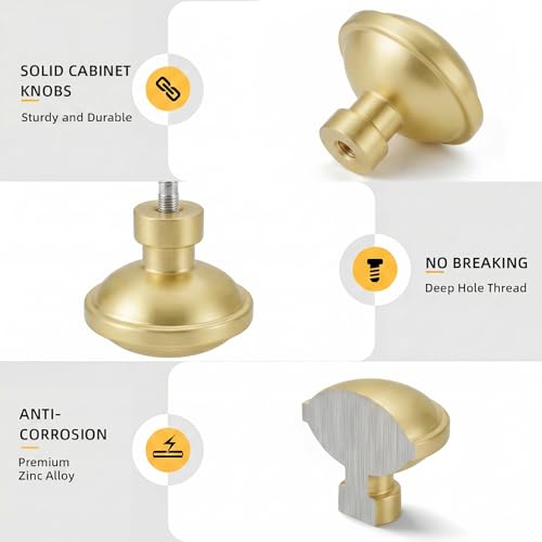 Goldenwarm Brushed Gold Cabinet Knobs, Round Drawer Handles 1-1/4 Inch 10 Pack | Rustproof Single Hole Cabinet Hardware, Solid Zinc Alloy, Screws Included for Cupboard Closet Furniture Upgrade - color: Brushed Brass, size: Knob(1-1/4 In)