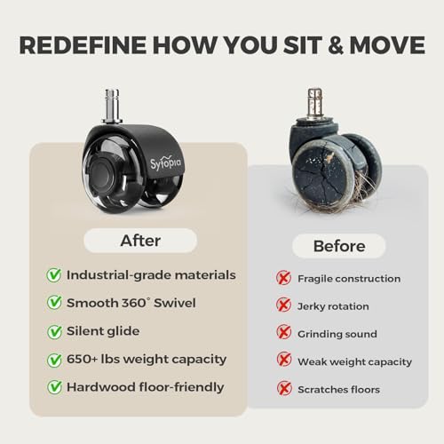 Office Chair Wheels 2" Desk Chair Caster Wheels Smooth Roller Style Quiet for Carpet and Hardwood Floors Universal Fit 11x22 mm Set of 5 Black - color: Black-Roller-2 Inch