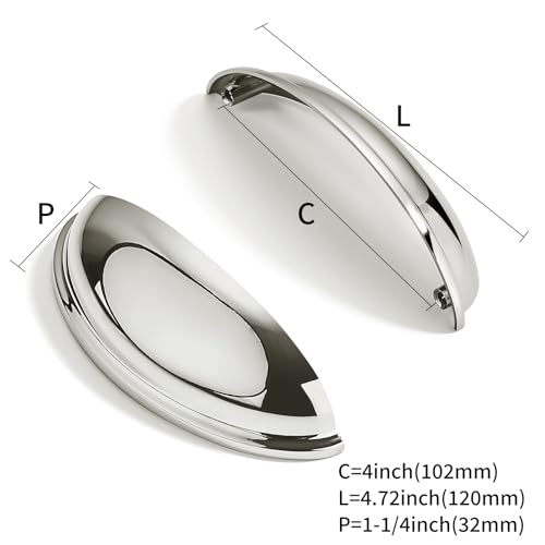 10 Pack 4" Drawer Pulls Polished Nickel Cabinet Cup Pulls Kitchen Hardware Cabinet Handles Drawer Handles Knobs 4 inch Hole Center - color: Polished Nickel, size: 4"(102mm) Hole Center