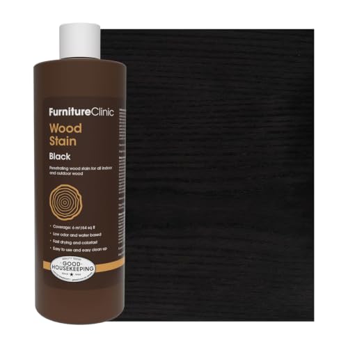 Furniture Clinic Wood Stain | Black | Water Based | Fast Drying, Low Odor, & Non-Toxic | For Indoor & Outdoor Furniture and More | Multiple Finishes | (17oz / 500ml) - color: Black, size: 500ml / 17 Fl Oz